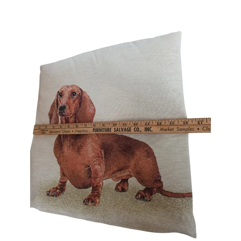 Vtg European Tapestry Dachshund Pillow Cover 16x16 Pickles Wiener Dog Cushion
